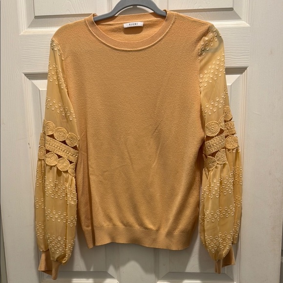 Sioni Yellow Crew Neck Sweater with Ruffled Sleeves - Picture 1 of 8